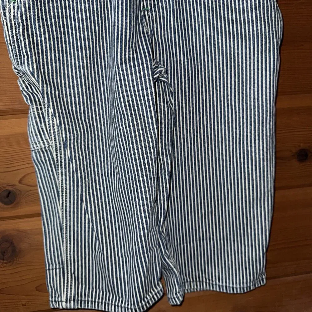 OshKosh B'gosh Vintage Blue and White Striped Conductor Kids Overalls Size 2T